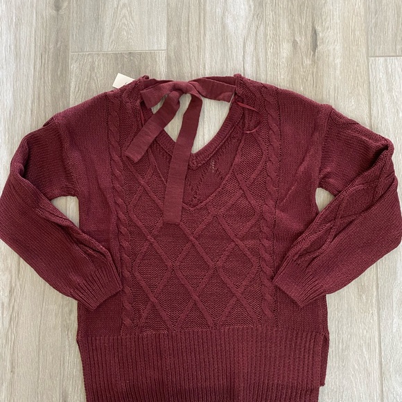 Cupcake Clothing Ltd. Burgundy V-Neck Cable Sweater With Tie Back NWT Si… - Picture 9 of 12